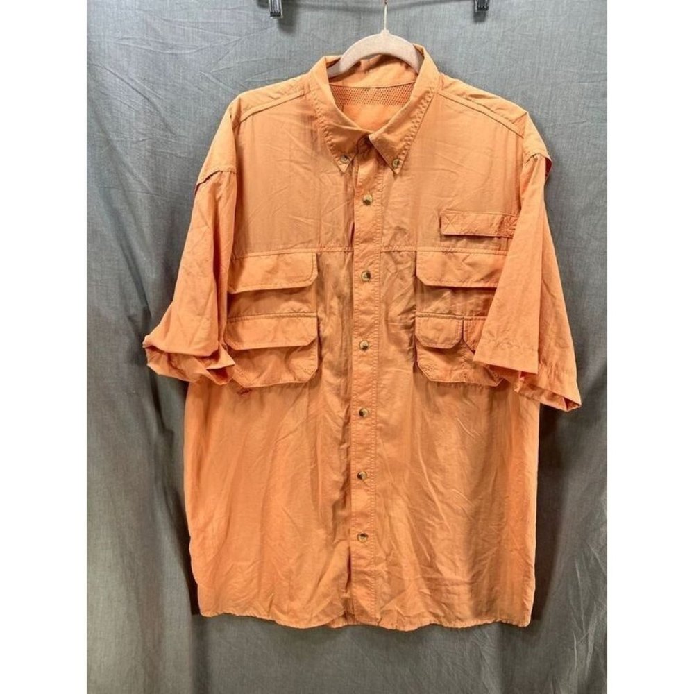 Fishing Guide Button Up Shirt Adult Large Orange Short Sleeve Outdoors‎ Mens.